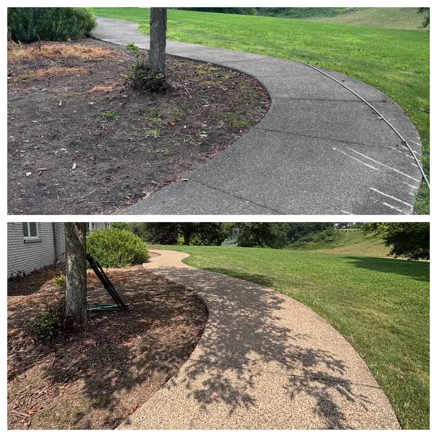 Curved aggregate walkway restored