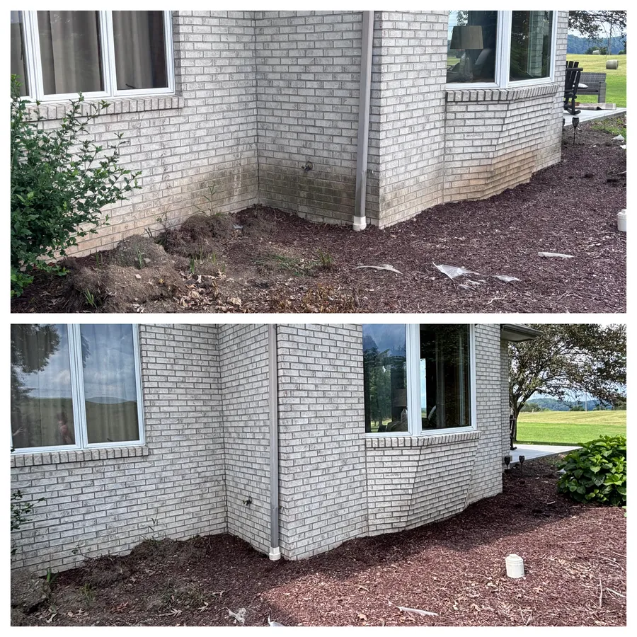 Painted brick foundation after wash
