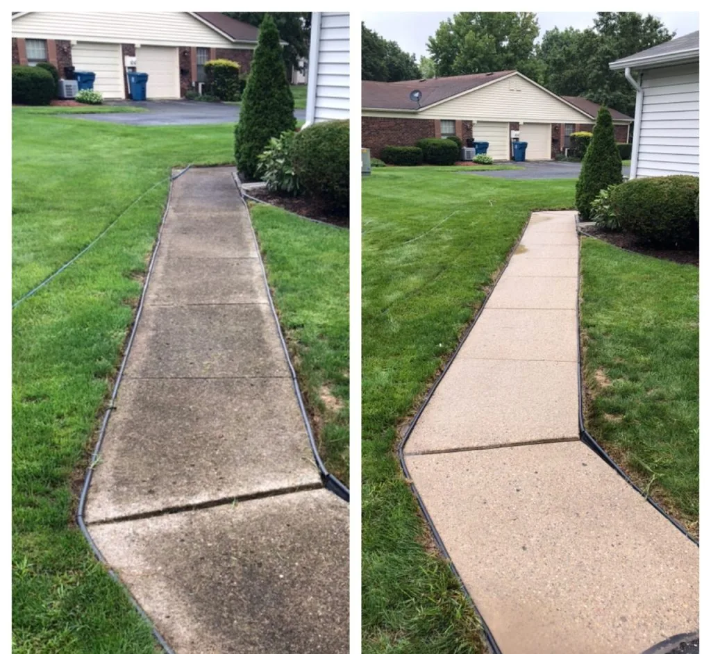 Sidewalk before and after cleaning